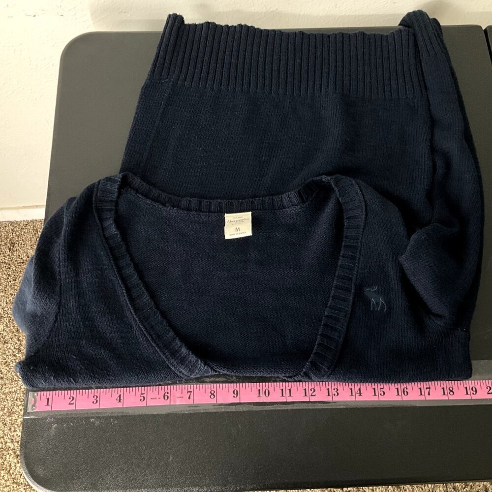 Abercrombie & Fitch Sweater Women Medium Navy V-Neck 100% Cotton Pullover - Picture 10 of 12